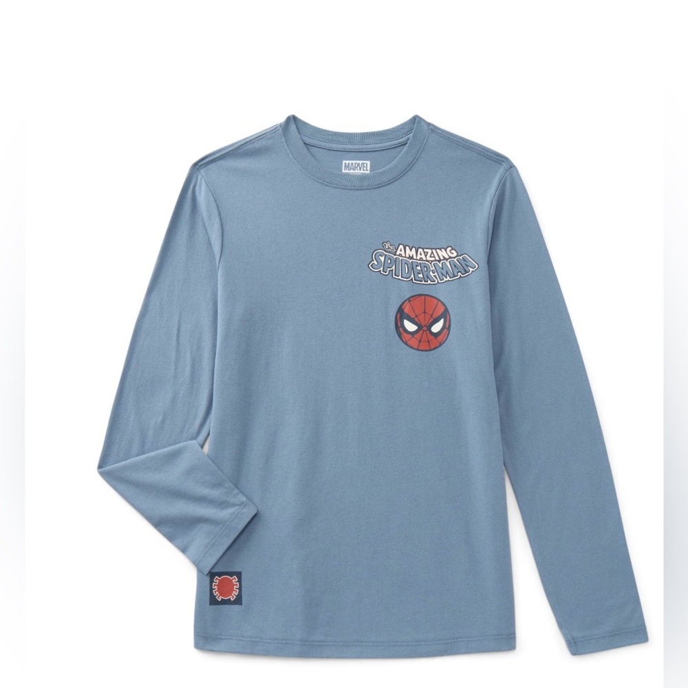 Marvel Spider-Man Boys XL 14/16 Long Sleeve Graphic Tee Blue‎ Amazing Spider-Man